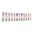 Set di 24 unghie finte floreali e bandiera media lunghezza con motivi rosso, bianco, blu - Stile Fiore Bandiera Americana (5XG2-2504-006)