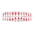 Rosa und rote Kunstnägel-Set mit Herzen und Schleifen in glänzender Optik - Süßer Herz-Schleifen-Stil (1XB1-2504-020)