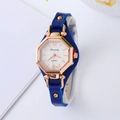 Orologio al quarzo da donna con cassa ottagonale in oro rosa e cinturino in pelle blu - Blu(2)