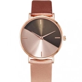 Minimalist women's quartz watch with rose gold case and two-tone leather strap in brown and pink - Dark Brown Color-Block (2)