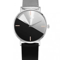Detail of minimalist two-tone quartz watch featuring silver and black diagonal dial design - Black Color-Block (1)