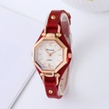 Fashionable women's quartz watch with red leather strap and rose gold octagonal case - Blue (5)