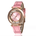 Orologio al quarzo rosa da donna con cassa oro rosa, cristalli mobili e cinturino - Prezzo Diretto di Fabbrica / Orologio al Quarzo a Sabbie Mobili con Cinturino in Pelle Motivo Coccodrillo / Rosa