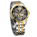 FORSINING men's skeletal mechanical watch with gold-tone bezel and two-tone steel band - Skeleton Automatic Mechanical (Gold Case Black Face) / Gold Case Black Dial
