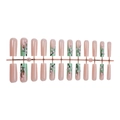 French press-on nails with cherry blossom patterns and mint green accents, 24 pieces set - 3D Pink Cherry Blossom Style (XA-60-60)