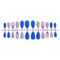 Set di 24 unghie finte a mandorla blu e rosa con design a cuore e strass lucidi - Stile Tondo Martellato (XL-105-05)