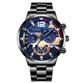 Men's business watch with black steel strap, blue textured dial and luminous calendar - Black Steel Navy Texture Gold Accent Style (35)