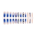 French royal blue gradient press-on nails with heart rhinestones and silver accents - Royal Blue French Rhinestone Style (XM-104-16)