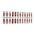 Long leopard print press on nails with gothic rhinestone cross and silver trim details - Handcrafted Leopard Red Cross Gothic Style (XL-102-80)