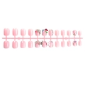 Pink press-on nail set with 3D cherry, bow, and rhinestone accents on short square shapes - Pink Bowknot Cherry Style (XL-102-96)