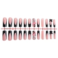 Faux ongles French avec nœuds 3D noirs et breloques Y2K de forme carrée longue - Style Français Rose Noir avec Nœuds 3D (XL-102-97)