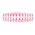 French almond press-on nails with leopard print, 3D flowers, and pink gradient tips - Pink French 3D Flower Style (XL-102-32)