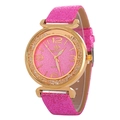 Orologio al quarzo da donna con quadrante rosa glitter e cassa in oro rosa con cristalli - Rosso rosa