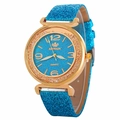 Orologio da donna al quarzo con quadrante glitter blu e cinturino in pelle lucida oro - Celeste