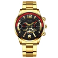 Detail of gold metal chronograph watch featuring black dial with tachymeter and sub-dials - Gold Alloy Black Red Gold Tachymeter Style (25)