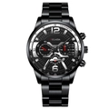 Detail of men's black stainless steel chronograph watch with tachymeter and sub-dials - All Black Matte Black Gold Sport Style (22)