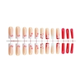 Press-on nail set featuring red hearts and XO patterns in long coffin square shape - Red Heart XO Letters French Long Square Style (XA-103-97)