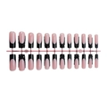 French tip press-on nails in nude pink and black with luxury rhinestone accents - Pink Black French Rhinestone Style (XA-106-31)
