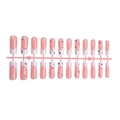 Pink French press-on nails with white tips and colorful rhinestones on a plastic rack - French Rhinestone Long Coffin (XA-106-85)