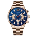 Men's rose gold chronograph watch with navy blue dial and stainless steel strap - Rose Gold Steel Navy Dial Style (13)