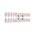 Franse press-on nagels in nude roze met zilveren strikjes en parelaccenten - Franse Roze Witte Strik Parel Stijl (XG-101-55)