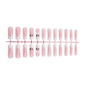 Close-up of pink handmade press-on nails with 3D bows, dots, and French tips detail - French Tip Bow Polka Dot Style (XL-102-39)