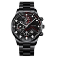 Detail view of all-black steel business watch with chronograph dials and red accents - All Black Matte Red Line Style (8)