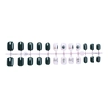 Short square press-on nails in dark green and white with festive Christmas tree patterns - Christmas Tree Dark Green Style (XG-101-05)