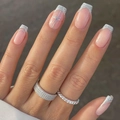 Unghie finte French glitter argento con fiocco e base rosa nude professionale - Stile Francese Fiocco Scintillante Argento (XG-101-65)