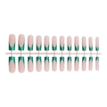 Uñas postizas press-on francesas con brillo verde en forma cuadrada larga, kit de 24 - Estilo De Purpurina Verde Esmeralda Francés (XG-101-21)