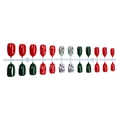 Short square Christmas press-on nails featuring red, green, and candy cane fruit designs - Christmas Candy Cane Holly Theme (XG-101-93)