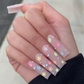 Extra long square press-on nails with matte nude base, candy flowers, and tiny pearls - Extra Long Matte Colorful Floral Style (XA-39-29)