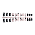 Short square black French press-on nails with shiny rhinestones and 24 pieces set - Black French Rhinestone Style (XA-100-33)