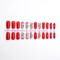Faux ongles de Noël rouges avec motifs de canne à sucre et sapin lot de 24 pièces - Style Thème de Noël (XL-102-61) / 24 Pièces/Ensemble