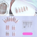 Set unghie finte French con strass colorati e kit adesivo da 24 pezzi inclusi - Punta bianca francese rosa nude con strass(XD-93-92)