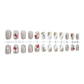 Short square press-on nails with Christmas bow, pearls, and khaki festive designs - Christmas Bow & Reindeer Style (XG-101-11)