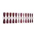 Burgundy French cat-eye press-on nails set with leopard print and glitter in coffin shape - Wine Red Leopard Print Glitter Cat Eye Style (XM-104-07)