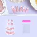 Französische Kunstnägel-Set mit 3D-Schleifen und Strasssteinen auf violettem Grund - Rosa Französischer Schleifenstil (XD-93-91)