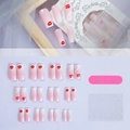 Pink gradient long trapezoid press-on nails with red lip prints and white wavy stripes - Pink White Gradient Red Lip Style (XE-94-95)
