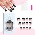 French tip press-on nails set with black bows, glitters and 24pcs nail accessories - Black French Bow Style (XD-90-19)