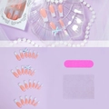 Extra long French press-on nails with blue bows and pearls on transparent tray - Light Blue French Tip Bow Pearl Design(XD-93-83)