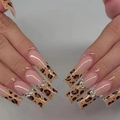 Long coffin leopard print press-on nails with luxury rhinestone chain accents - Extra Long Square Leopard Rhinestone Chain Style (XH-95-62)