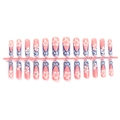 French style floral press-on nails with blue grid patterns and sparkling rhinestones - Pink Flower Mesh Design (GZ-10-88)