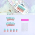 Detail of mint green French tip press-on nails with 3D texture and full application kit - Mint Green 3D Relief Gradient (GZ-10-39)