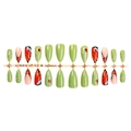 Mandel-Kunstnägel mit Schmetterlingsflügel- und Marienkäfer-Designs in Grün und Orange - Naturökologischer Schmetterling Marienkäfer Stil (GZ-10-67)