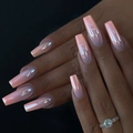 Uñas postizas largas tipo ataúd rosa cromado con degradado perlado y acabado metálico - Estilo Ataúd Largo Degradado Púrpura Cromo (XM-98-56)