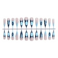 Almond shaped press-on nails set with blue and pink gradient, 3D floral and pearl design - 3D Sculpted Floral Blue Gradient Style (XM-98-05)