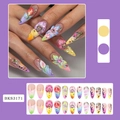 Uñas postizas de almendra con flores 3D, pedrería y degradado de varios colores - BKS3171 Flor de Color en Relieve 3D (Incluye Pegamento de Gelatina y Lima)