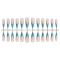 Set di 24 unghie finte lunghe a mandorla stile francese con punte a V blu e argento glitter - Sfumatura Blu Francese Bordo Dorato (XA-100-02)