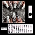 Gothic lange trapezförmige künstliche Nägel mit Himmelsmotiven Mond und Sternen in Schwarz-Rosa - Dunkler Stern & Mond BKS3342 (Inklusive Gelee-Kleber & Nagelfeile)
